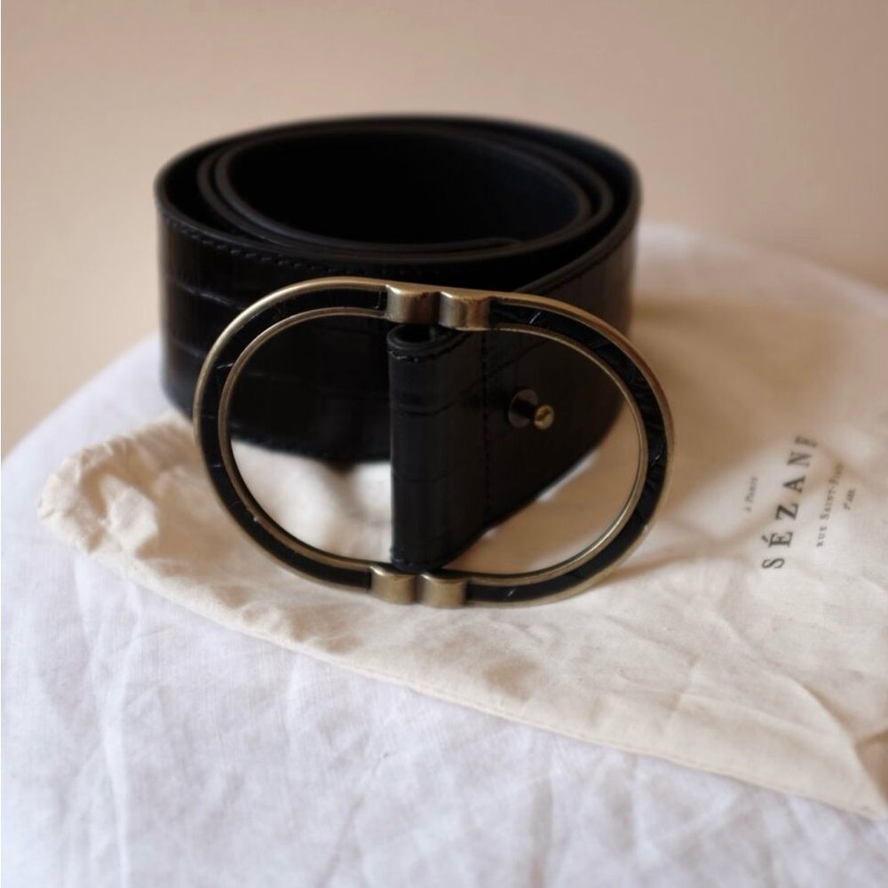 Sezane Black Belt with Gold Buckle